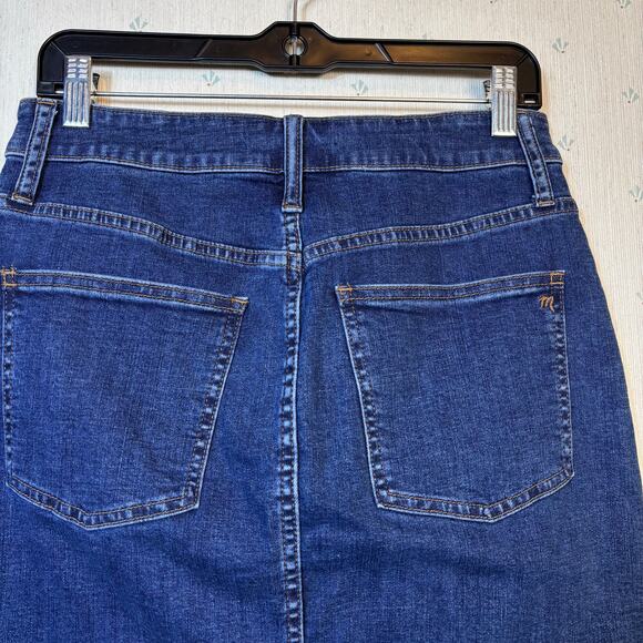 Madewell Stretch Denim Pegged Skirt Size 28 Bellhaven Wash Cutout Raw Hem NWT - Picture 8 of 11